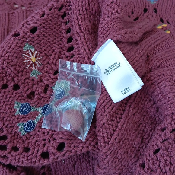 Lucky Brand Dark Mauve Pink Embroidered Button-Up Cardigan - Picture 5 of 5